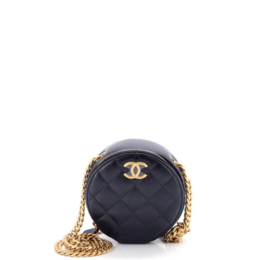 Chanel All Slide Long Round Clutch with Chain Quilted Lambskin